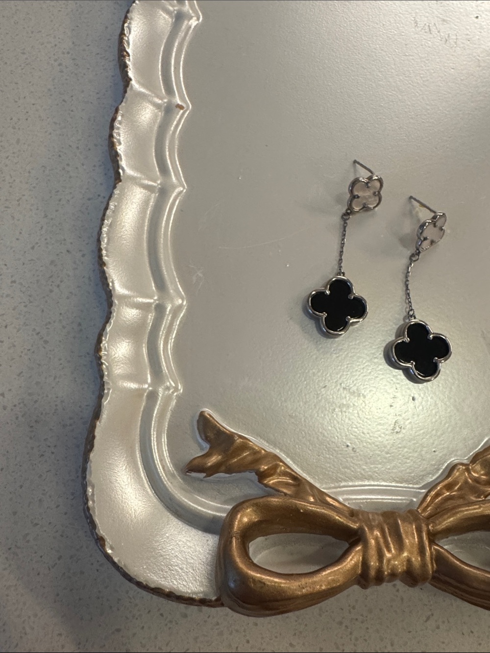 5/22 Black & White Clover Drop Earrings - Silver-Tone -